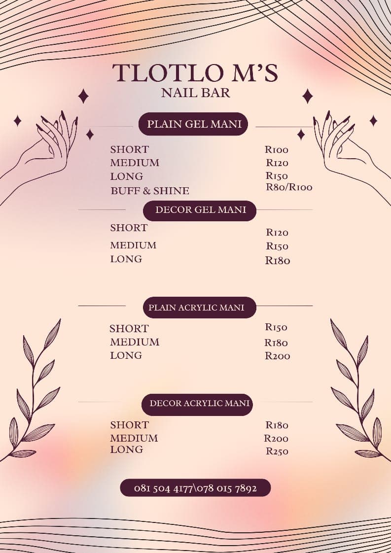 Tlotlo M's Nail Bar Pricing