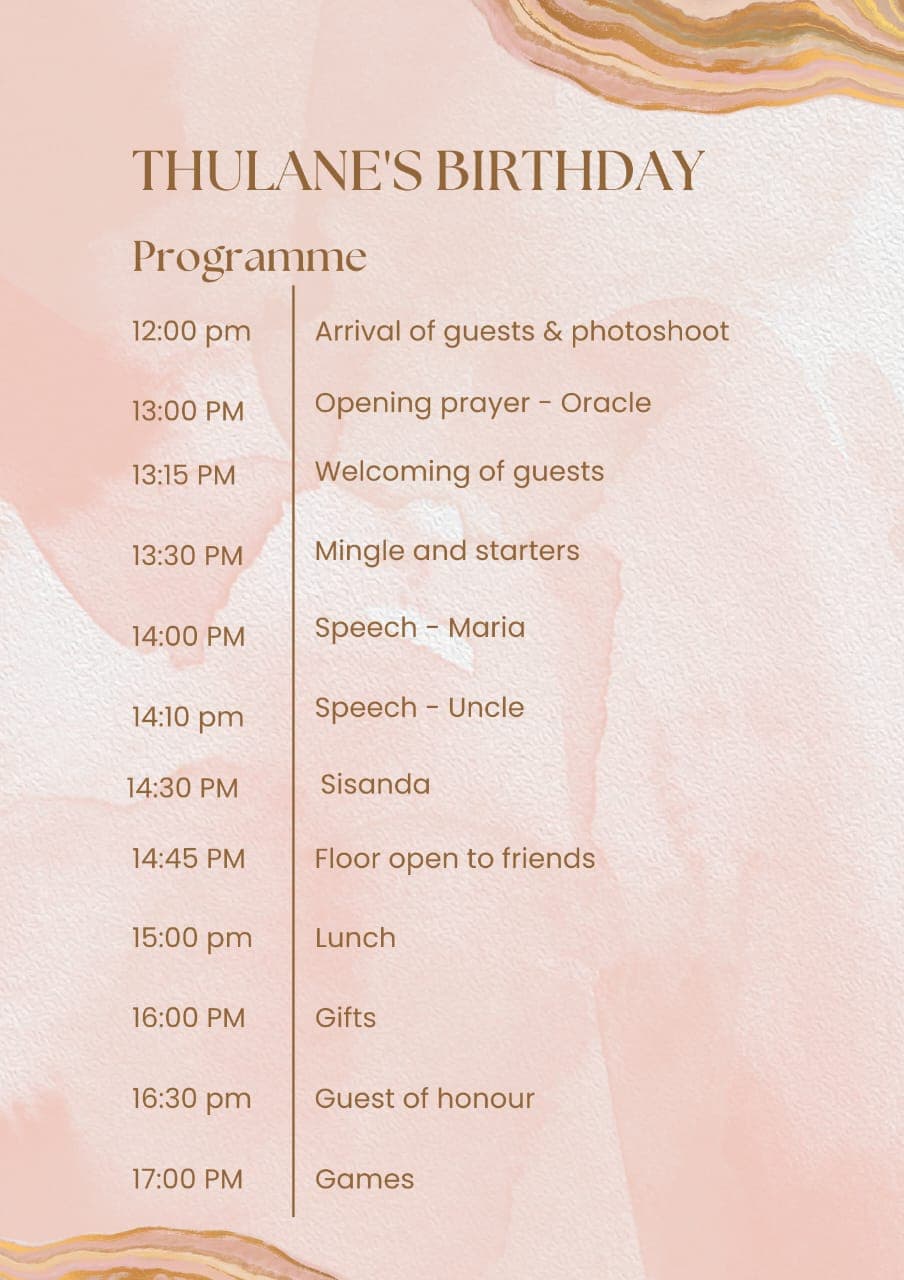 Thulane's Birthday Programme